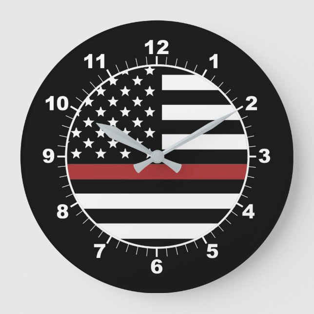 Thin Red Line Firefighter Flag Fire Department Large Clock (Front)