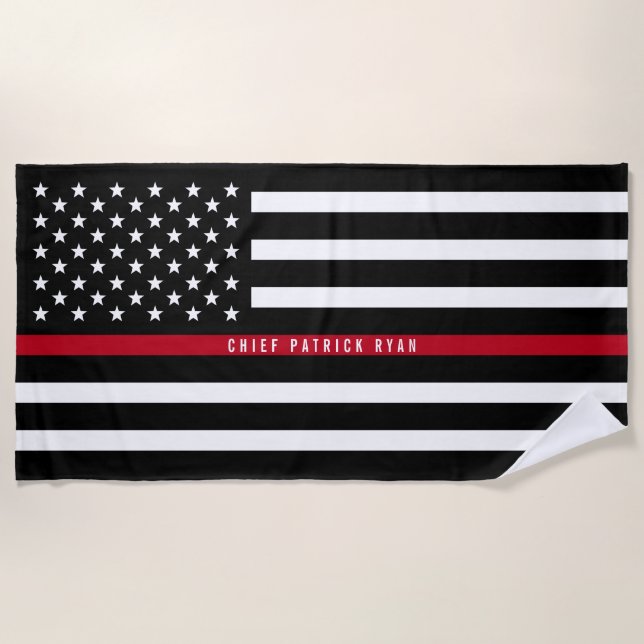 Thin Red Line Firefighter Flag Monogram Beach Towel (Front)