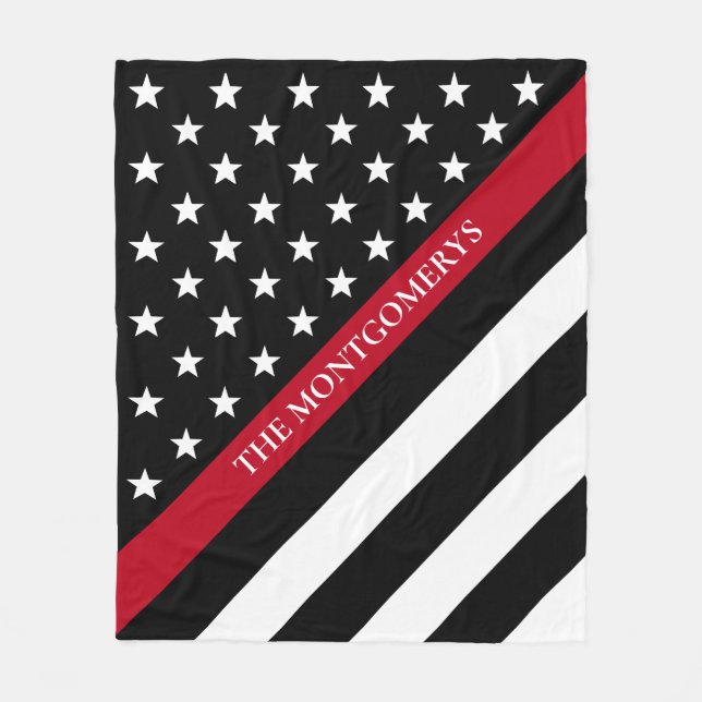 Thin Red Line Firefighter Flag Monogram Name Fleece Blanket (Front)