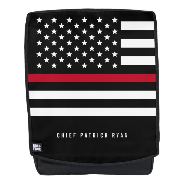 Thin Red Line Firefighter Flag Monogrammed Name Backpack (Front)