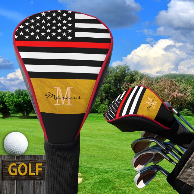Thin Red Line & Firefighter Flag USA / Monogrammed Golf Head Cover (Creator Uploaded)
