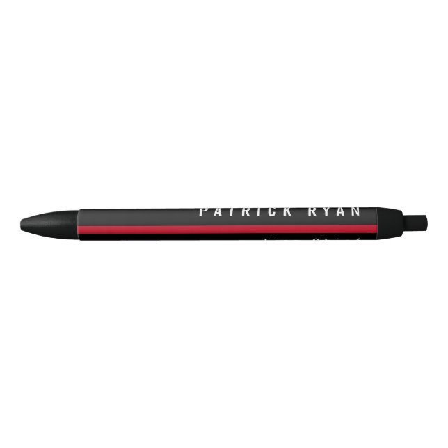Thin Red Line Firefighter Monogrammed Black Ink Pen (Front)