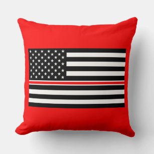 Thin Red Line Firefighters Heroes American Flag Cushion