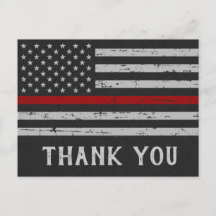 Thin Red Line Fireman Firefighter Thank You Postcard