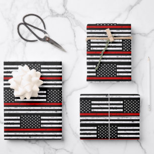 Thin Red Line Fireman Flag Retirement Firefighter Wrapping Paper Sheet