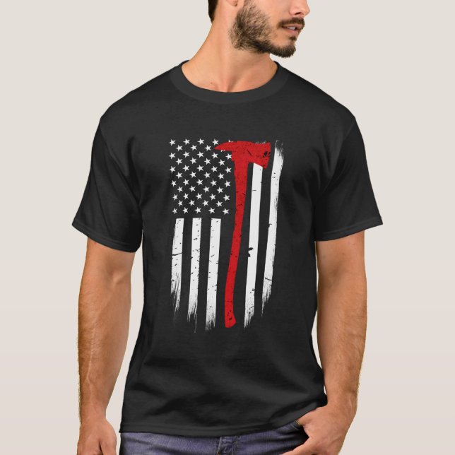 Thin Red Line Flag Axe Firefighter Support T-Shirt (Front)