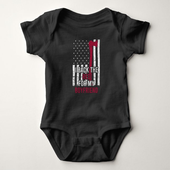 Thin Red Line Flag Firefighter Girlfriend Baby Bodysuit (Front)