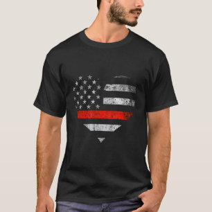 Thin Red Line Flag Firefighter Heart T-Shirt