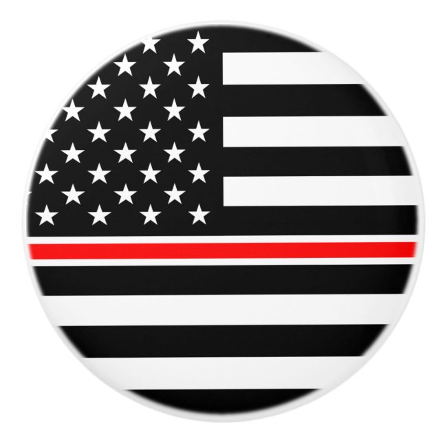 Thin Red Line Flag: Firefighter Hero Memorial Ceramic Knob (Front)