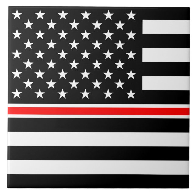 Thin Red Line Flag: Firefighter Hero Memorial Ceramic Tile (Front)