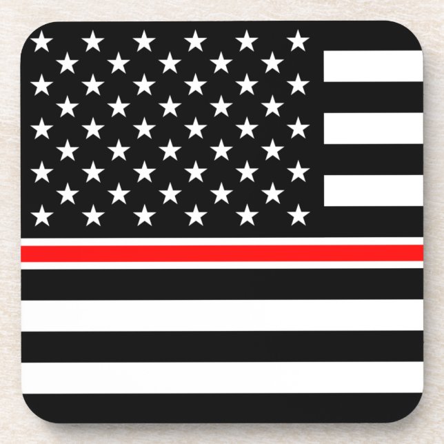 Thin Red Line Flag: Firefighter Hero Memorial Coaster (Front)