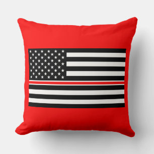 Thin Red Line Flag: Firefighter Hero Memorial Cushion