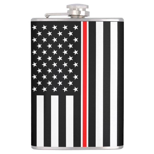 Thin Red Line Flag: Firefighter Hero Memorial Hip Flask (Front)