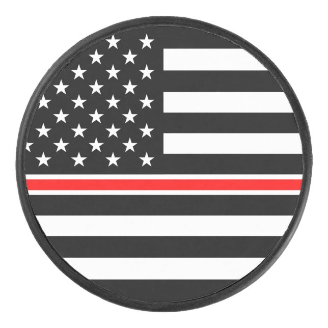 Thin Red Line Flag: Firefighter Hero Memorial Hockey Puck (Front)
