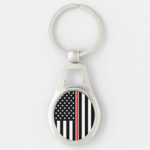 Thin Red Line Flag: Firefighter Hero Memorial Key Ring