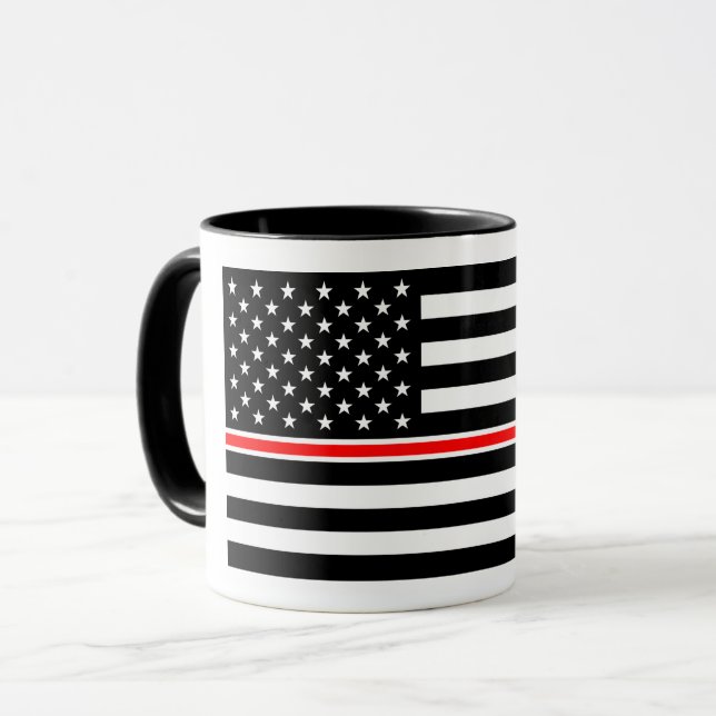 Thin Red Line Flag: Firefighter Hero Memorial Mug (Front Left)