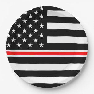 Thin Red Line Flag: Firefighter Hero Memorial Paper Plate