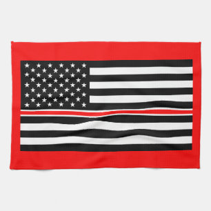 Thin Red Line Flag: Firefighter Hero Memorial Tea Towel
