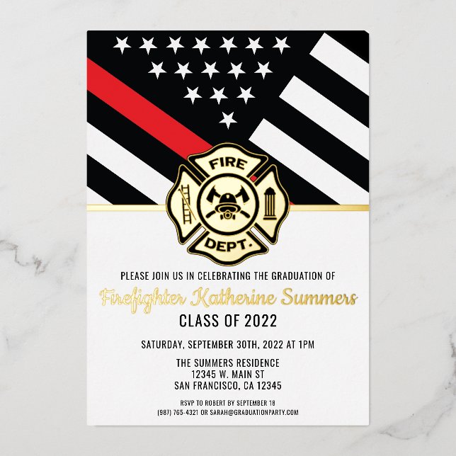 Thin Red Line Flag Fireman Firefighter Graduation (Front)