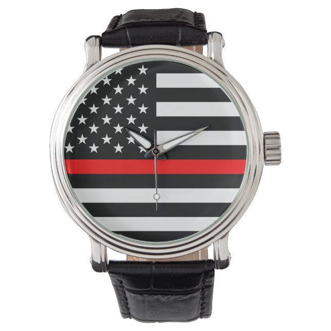 thin red line flag fireman firefighter usa united watch (Front)
