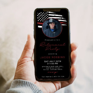 Thin Red Line Flag Fireman Retirement Party Text Invitation