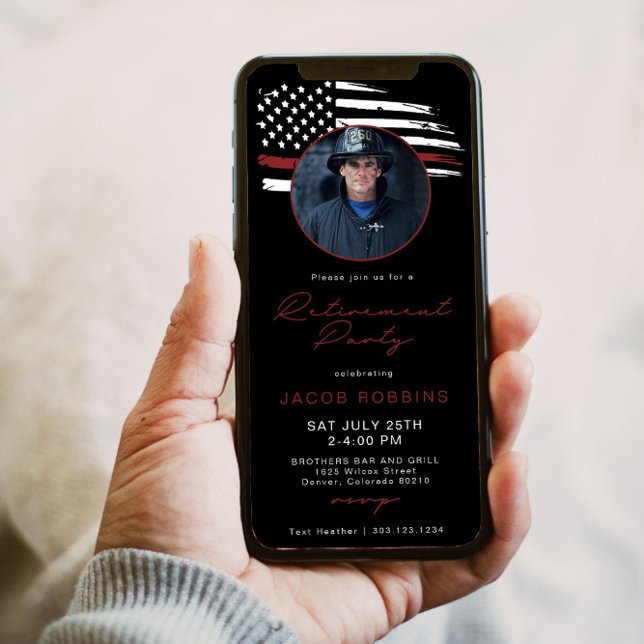 Thin Red Line Flag Fireman Retirement Party Text Invitation (Creator Uploaded)