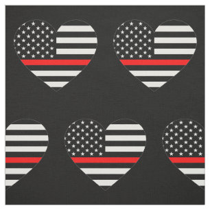 Thin Red Line Flag Heart Fabric