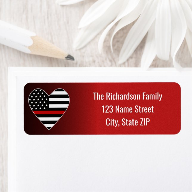 Thin Red Line Flag Heart Return Address Label (Insitu)