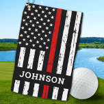 Thin Red Line Flag Personalised Name Firefighter Golf Towel<br><div class="desc">Are you looking for a unique and personalised gift for the golfer in your life who also happens to be a firefighter or a supporter of the fire department? Look no further! Our collection of golf gifts combines the love for golf with the admiration for our brave firemen and women....</div>