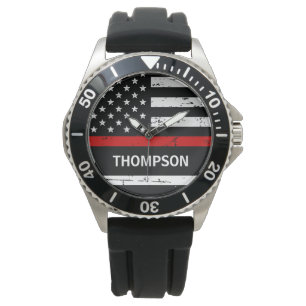 Thin Red Line Flag Personalised Name Firefighter  Watch