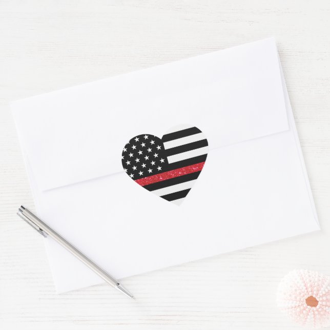 Thin Red Line Glitter Flag Heart Sticker (Envelope)