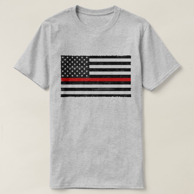Thin Red Line Grungy American Flag T-Shirt (Design Front)