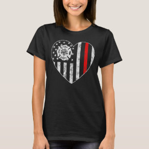 Thin Red Line Heart American Flag Firefighter Patr T-Shirt