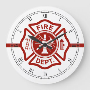 Thin Red Line Maltese Cross White Large Clock