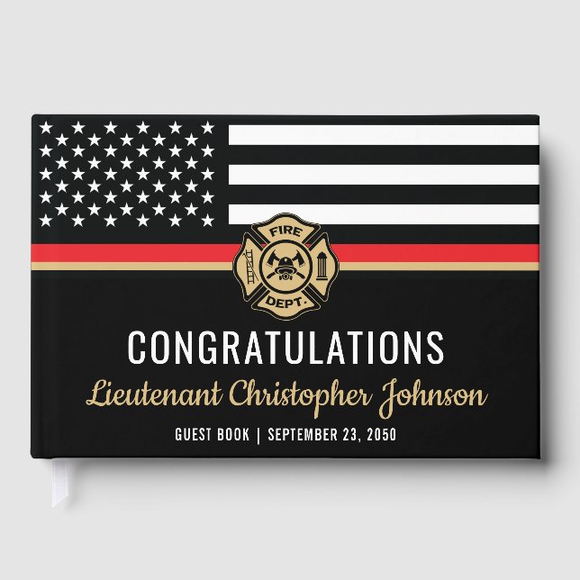 Thin Red Line Patriotic Firefighter Retirement Guest Book (Front)