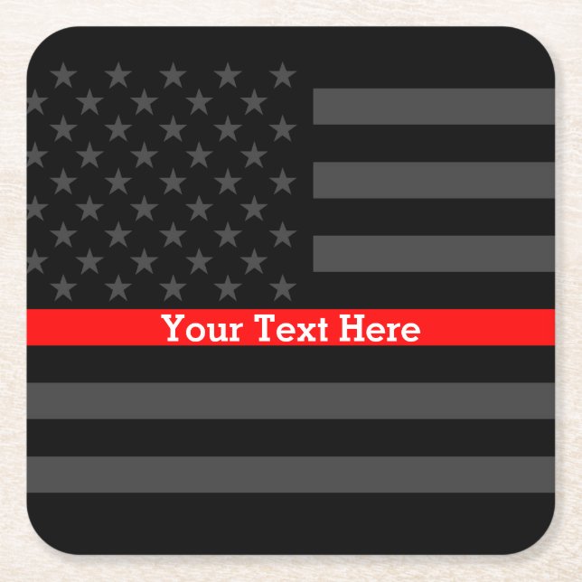 Thin Red Line Personalised Black US Flag Square Paper Coaster (Front)