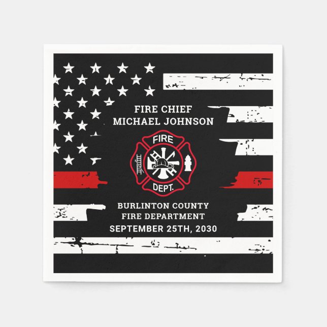 Thin Red Line Personalised Firefighter Retirement Napkin (Front)