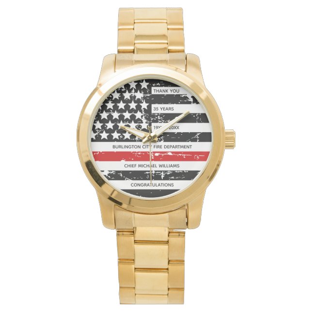 Thin Red Line Personalised Firefighter Retirement  Watch (Front)