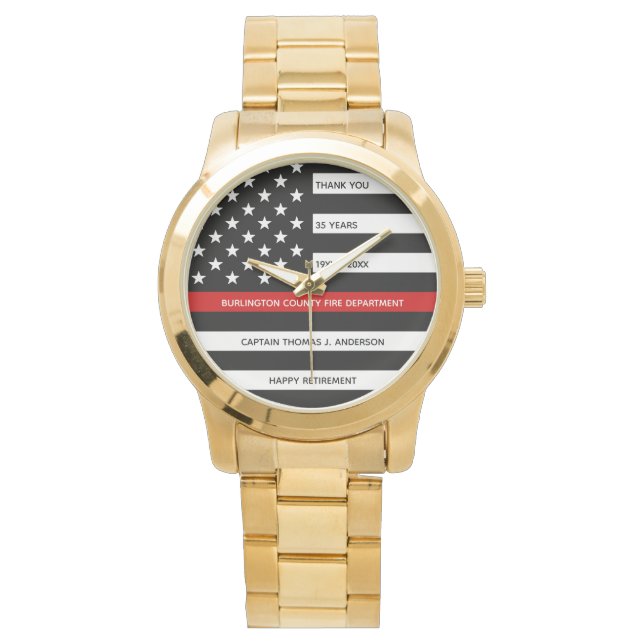 Thin Red Line Personalised Firefighter Retirement Watch (Front)