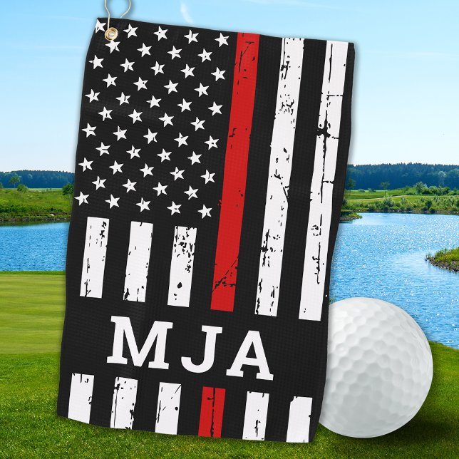 Thin Red Line Personalised Monogram Firefighter Golf Towel (Creator Uploaded)