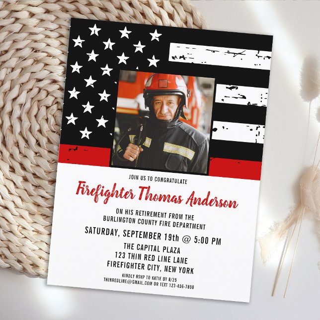 Thin Red Line Photo Firefighter Retirement Party Postcard (Creator Uploaded)