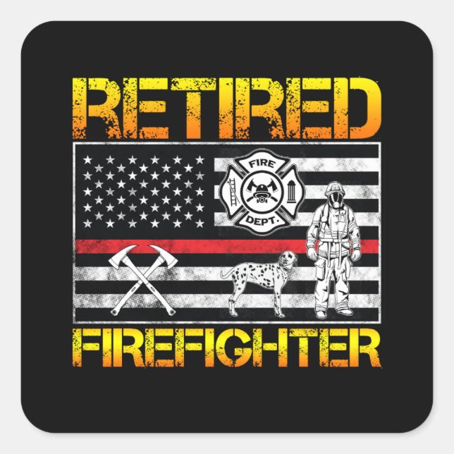 Thin Red Line Retired Firefighter Retirement Square Sticker (Front)