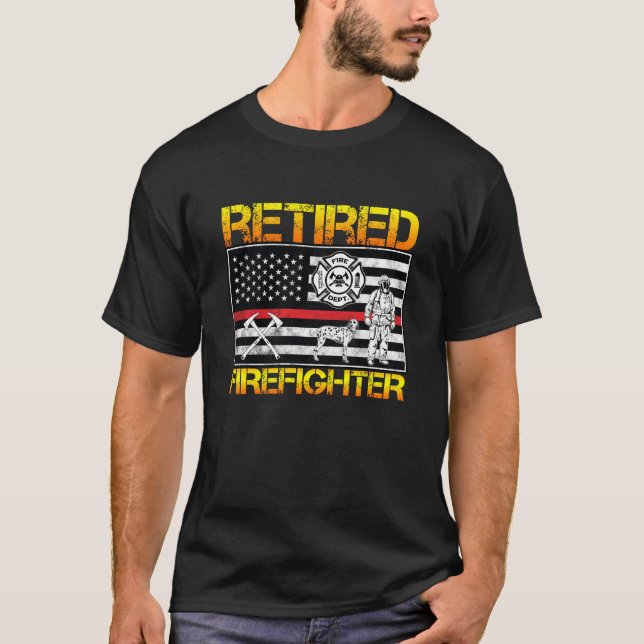 Thin Red Line Retired Firefighter Retirement T-Shirt (Front)