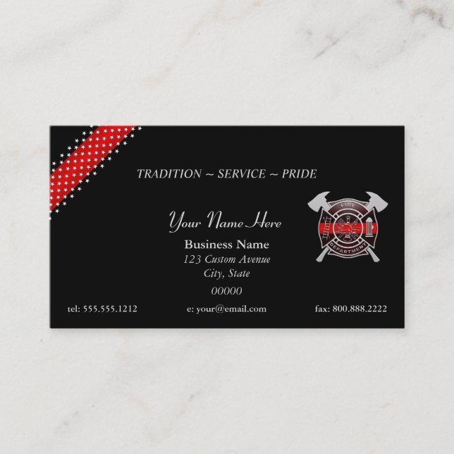 Thin Red Line Stars and Stripes Firefighter Business Card (Front)