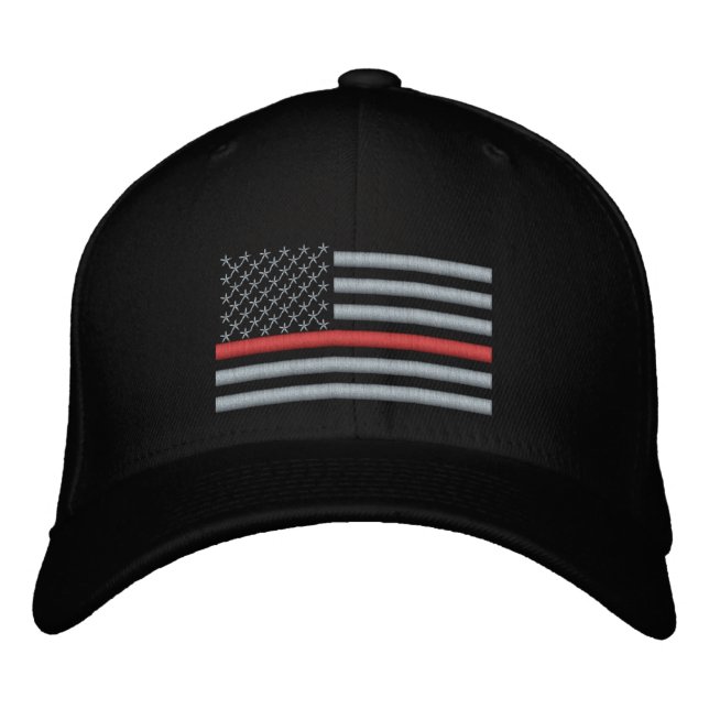Thin Red Line US Flag in Silver Embroidered Hat (Front)