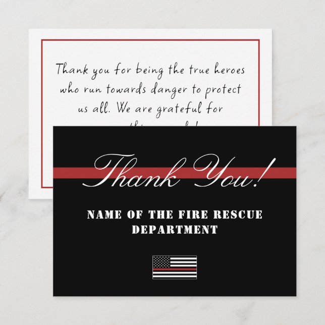 Thin Red Line USA Flag Firefighter Appreciation Thank You Card (Front/Back)