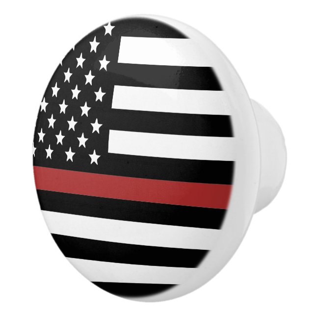 Thin Red Line USA Flag Firefighter Fire Department Ceramic Knob (Right)