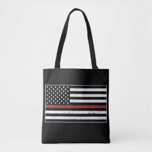 Thin Red Line USA Flag Firefighter Fire Department Tote Bag