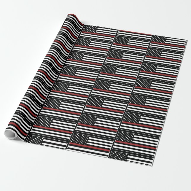 Thin Red Line USA Flag Firefighter Fire Department Wrapping Paper (Unrolled)