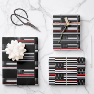 Thin Red Line USA Flag Firefighter Fire Department Wrapping Paper Sheet